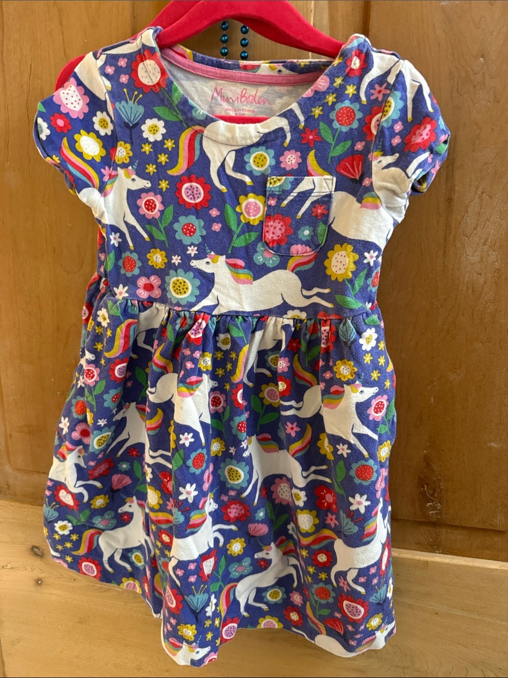 Mini Boden Purple Unicorn & Floral Cotton Dress